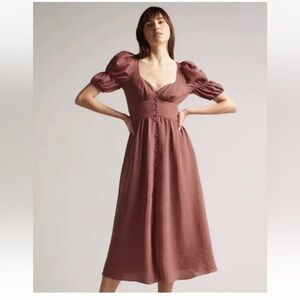 NWT Ted Baker Angeia Mauve Rose US 4 Puff Sleeve Textured Midi Dress Ted Sz 1